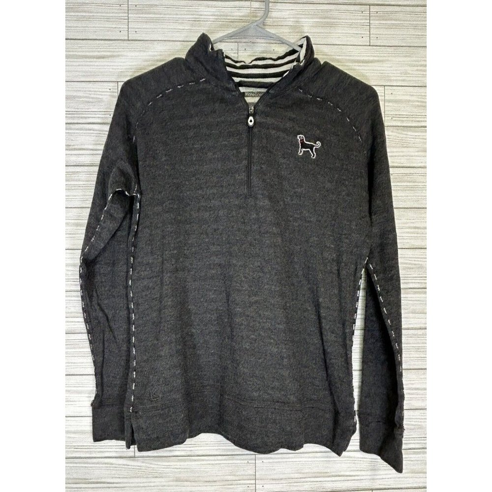 Kate Lord Women's Gray‎ 1/4 Zip Long-Sleeve Pullover Workout SzSmall Black Dog